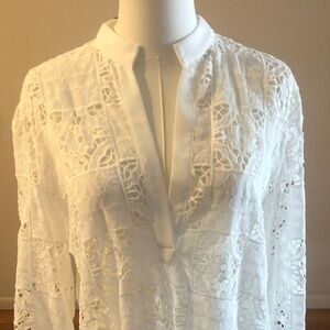 Zara White Eyelet Tunic. Overall length is 26” And sleeves are 22”.